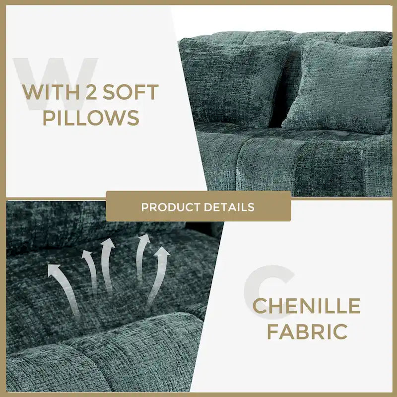 Canapé-méridienne moderne en chenille de 150 cm – Émeraude