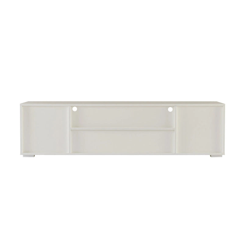 Meuble TV gris de 160 cm avec lumières LED, placards et étagères ouvertes pour TV jusqu'à 65 pouces