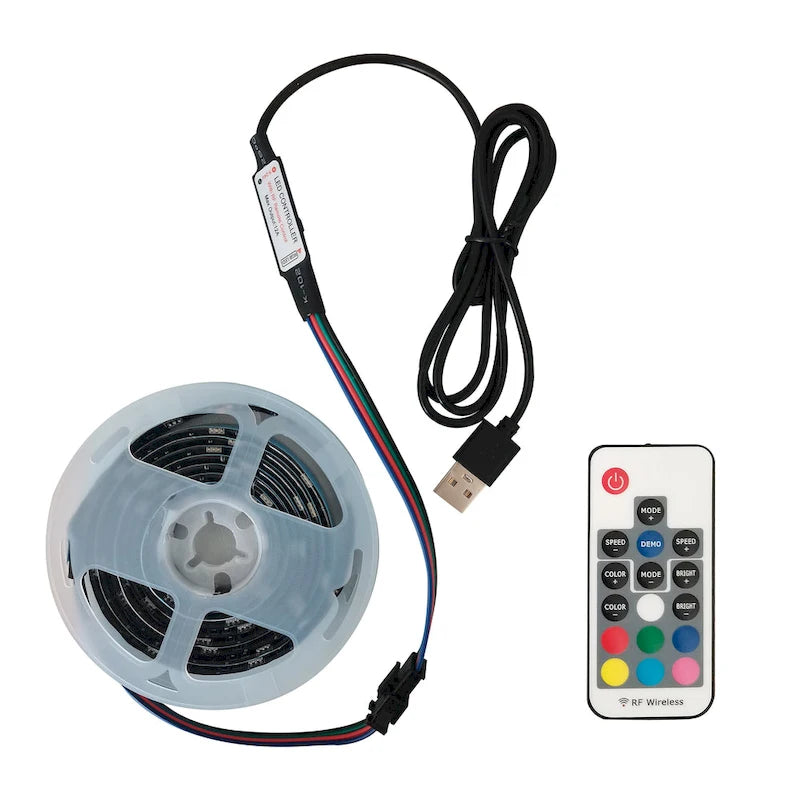 Meuble TV gris de 160 cm avec lumières LED, placards et étagères ouvertes pour TV jusqu'à 65 pouces