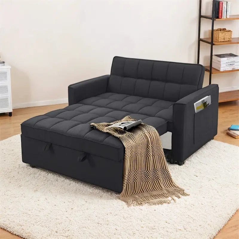 Canapé-lit gigogne élégant avec tissu en polyester tissé et cadre en bois massif