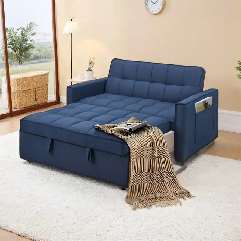 Canapé-lit gigogne élégant avec tissu en polyester tissé et cadre en bois massif