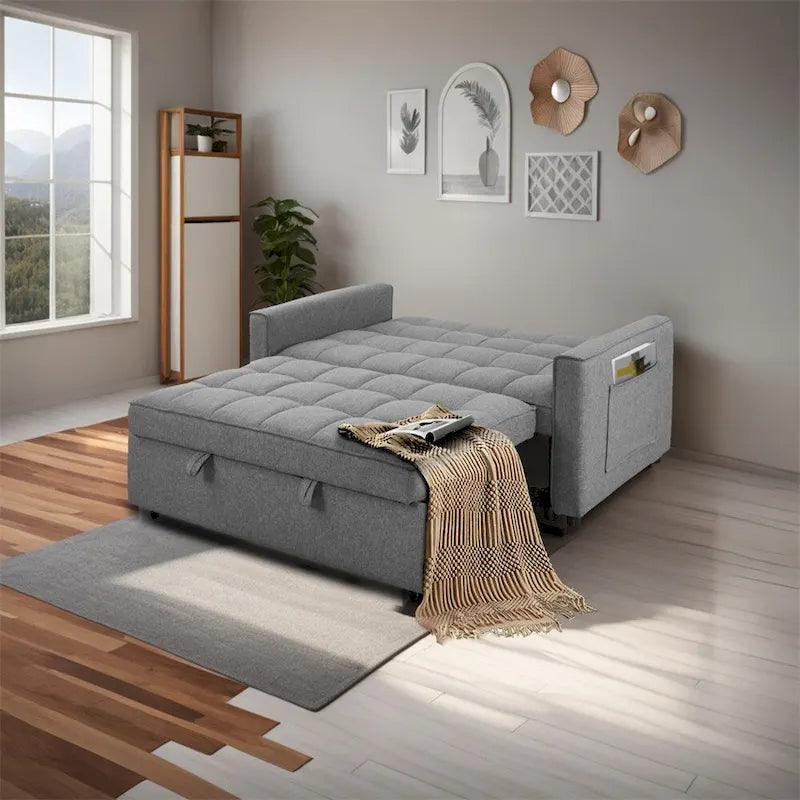 Canapé-lit gigogne élégant avec tissu en polyester tissé et cadre en bois massif