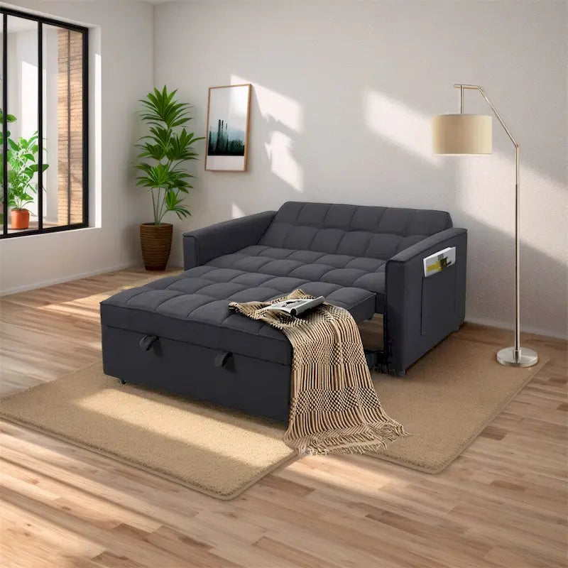 Canapé-lit gigogne élégant avec tissu en polyester tissé et cadre en bois massif