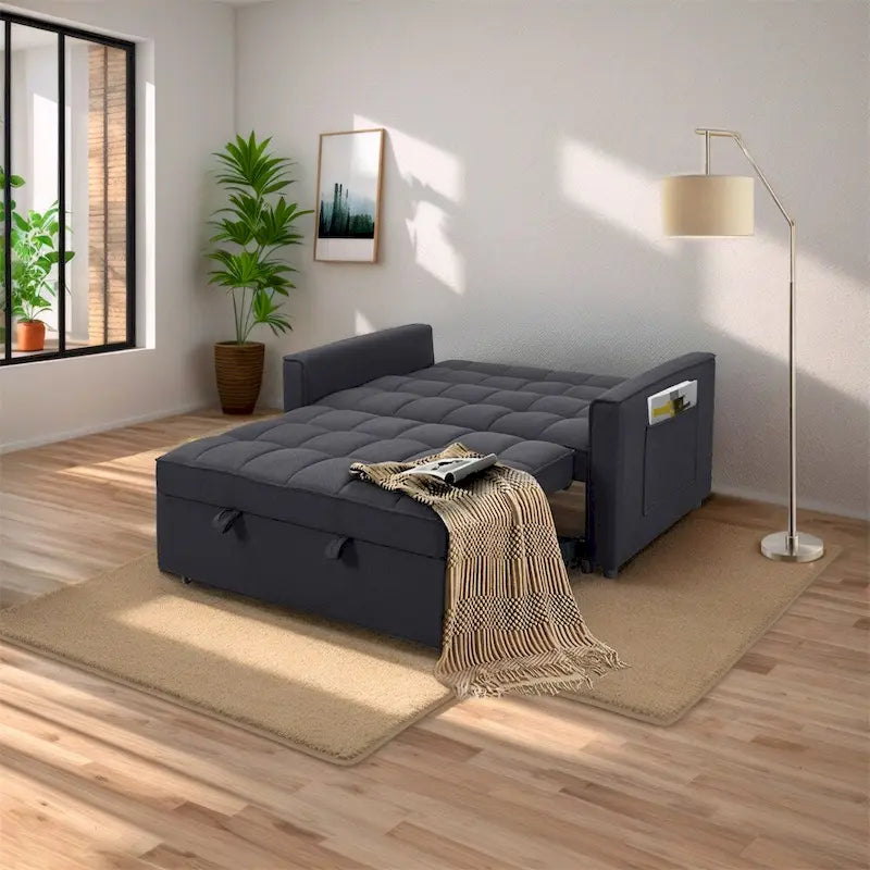 Canapé-lit gigogne élégant avec tissu en polyester tissé et cadre en bois massif