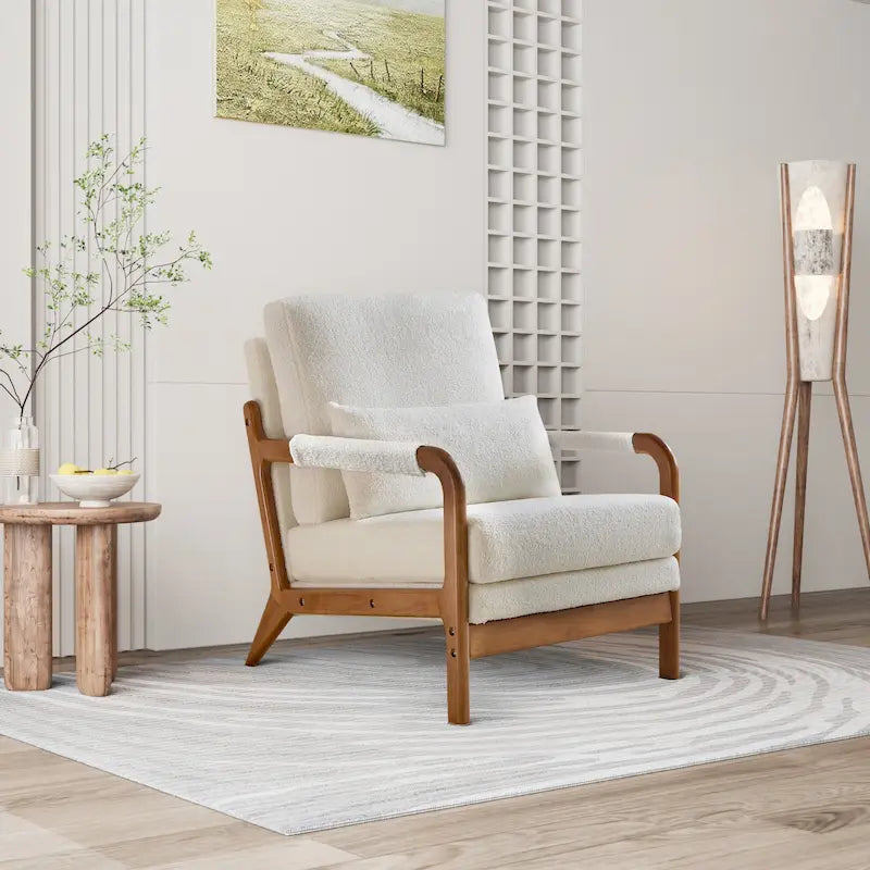 Fauteuil d'appoint moderne en tissu Teddy, fauteuil avec cadre en bois pour le salon
