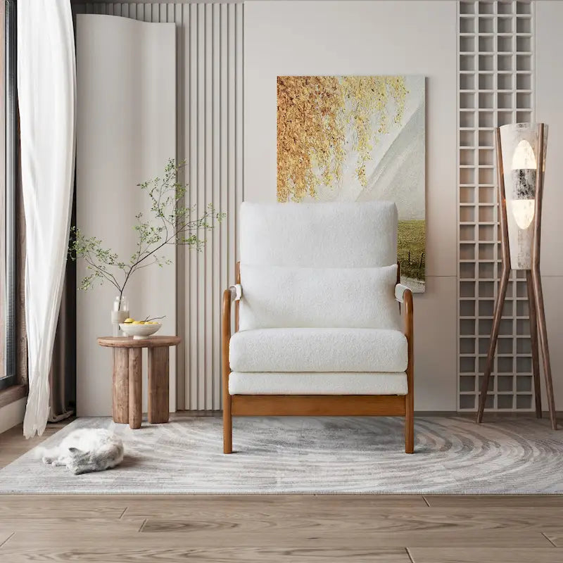 Fauteuil d'appoint moderne en tissu Teddy, fauteuil avec cadre en bois pour le salon