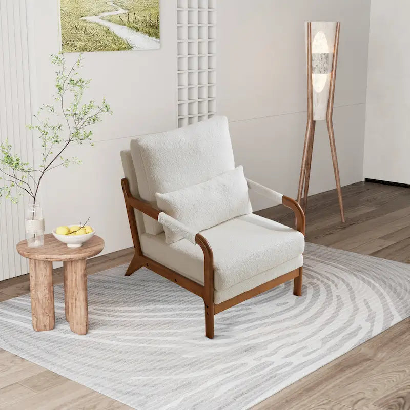 Fauteuil d'appoint moderne en tissu Teddy, fauteuil avec cadre en bois pour le salon