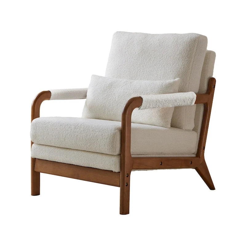 Fauteuil d'appoint moderne en tissu Teddy, fauteuil avec cadre en bois pour le salon