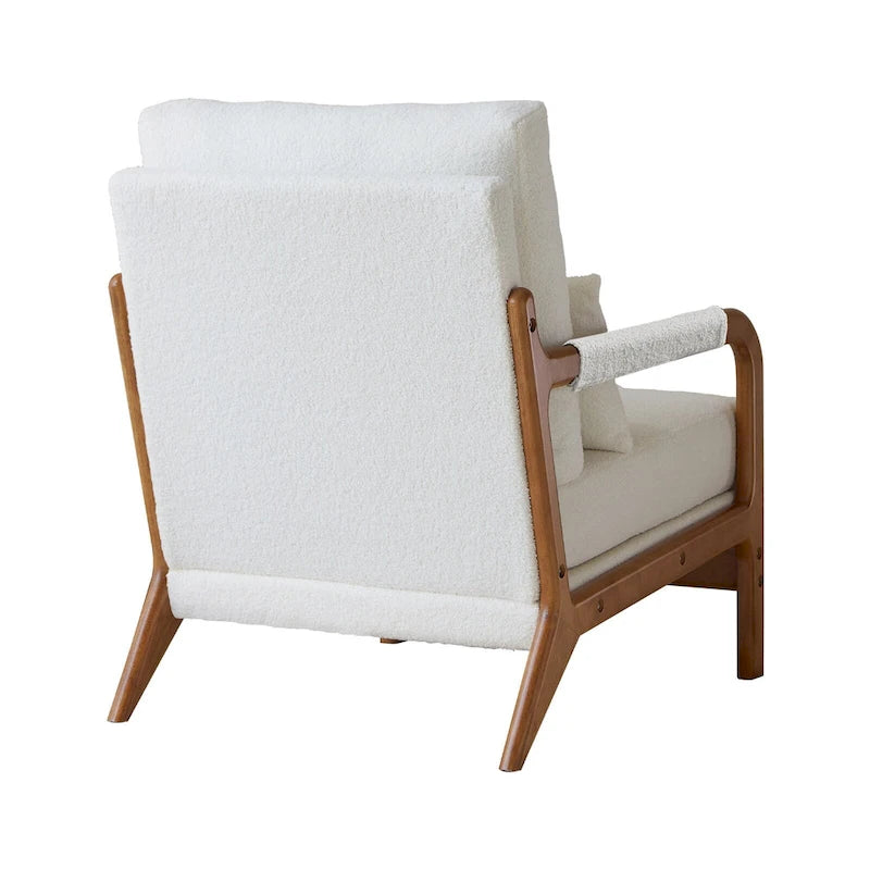 Fauteuil d'appoint moderne en tissu Teddy, fauteuil avec cadre en bois pour le salon