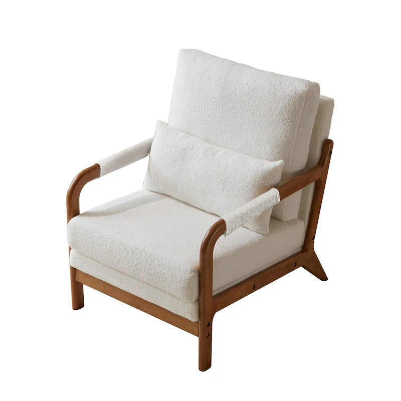 Fauteuil d'appoint moderne en tissu Teddy, fauteuil avec cadre en bois pour le salon