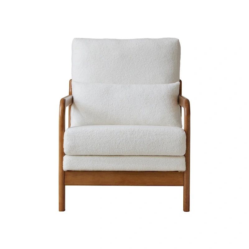 Fauteuil d'appoint moderne en tissu Teddy, fauteuil avec cadre en bois pour le salon