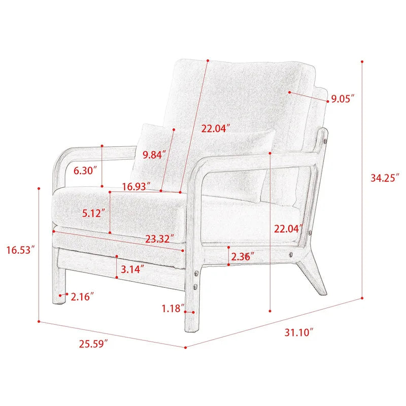 Fauteuil d'appoint moderne en tissu Teddy, fauteuil avec cadre en bois pour le salon