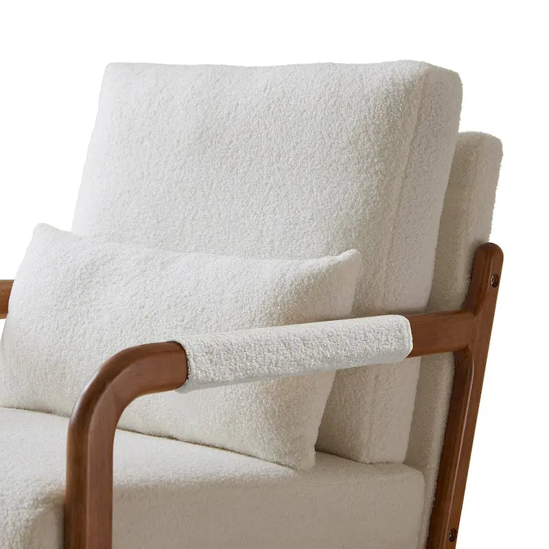 Fauteuil d'appoint moderne en tissu Teddy, fauteuil avec cadre en bois pour le salon