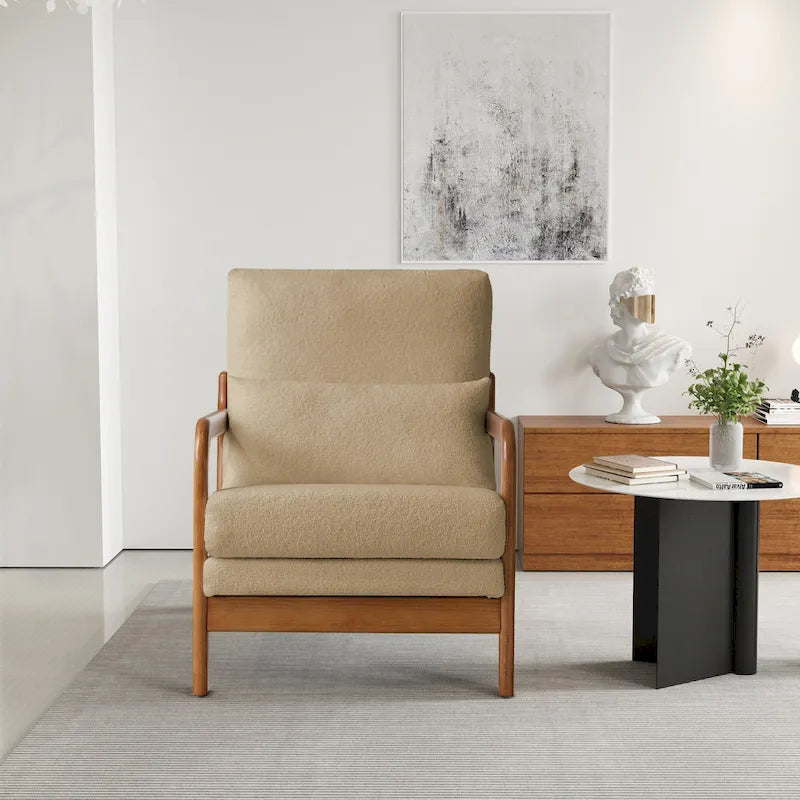 Fauteuil d'appoint moderne en tissu Teddy, fauteuil avec cadre en bois pour le salon