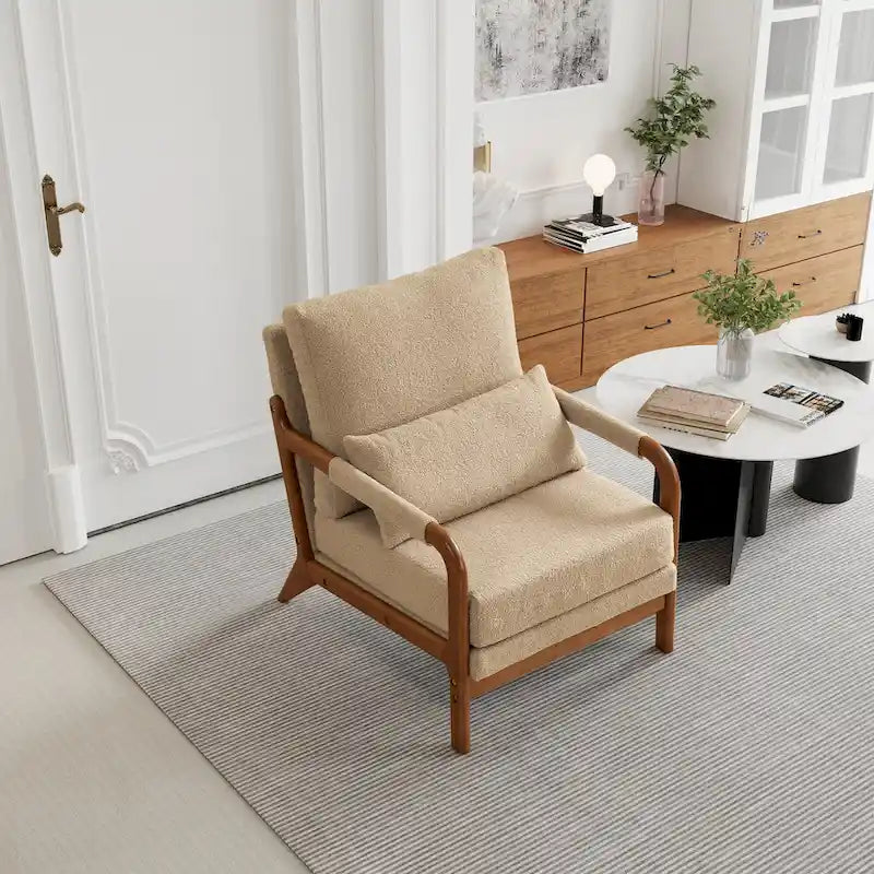 Fauteuil d'appoint moderne en tissu Teddy, fauteuil avec cadre en bois pour le salon
