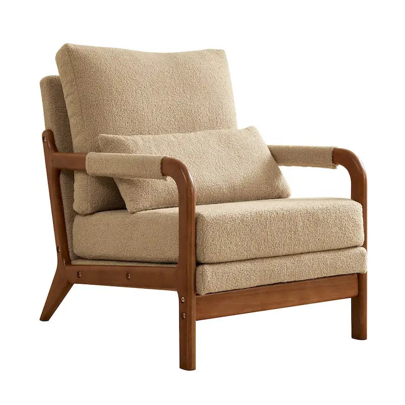 Fauteuil d'appoint moderne en tissu Teddy, fauteuil avec cadre en bois pour le salon
