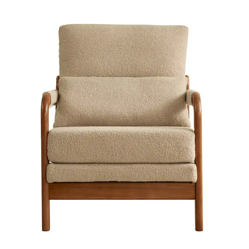 Fauteuil d'appoint moderne en tissu Teddy, fauteuil avec cadre en bois pour le salon