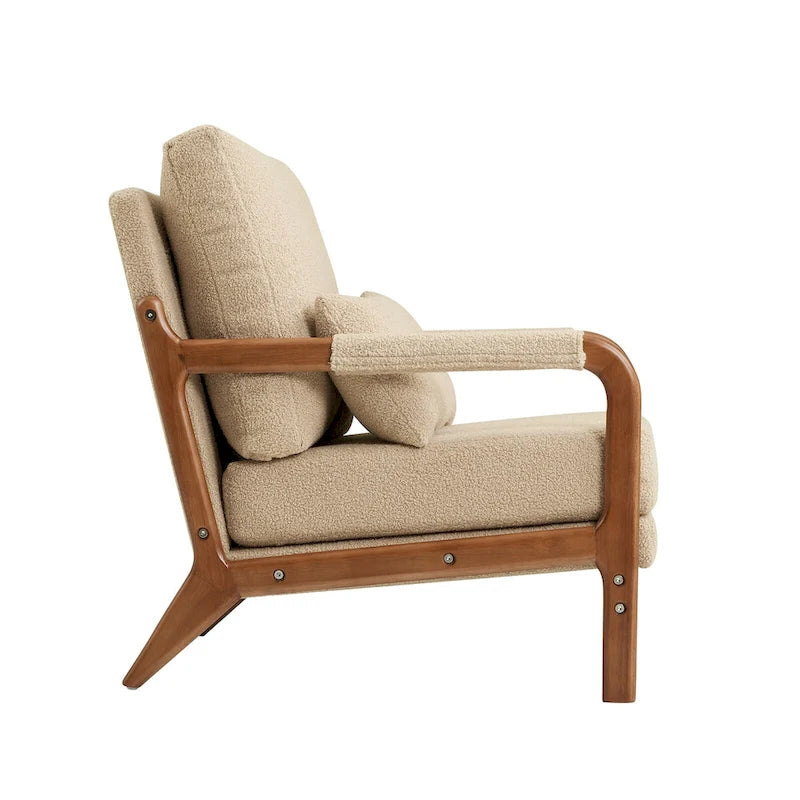 Fauteuil d'appoint moderne en tissu Teddy, fauteuil avec cadre en bois pour le salon