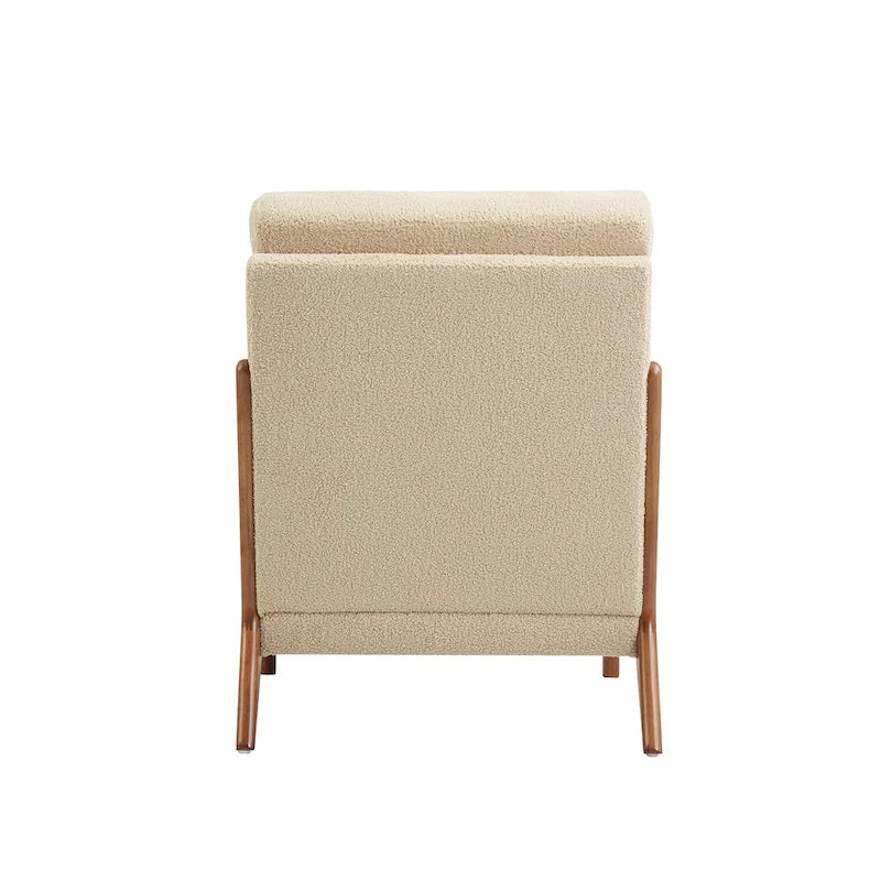 Fauteuil d'appoint moderne en tissu Teddy, fauteuil avec cadre en bois pour le salon