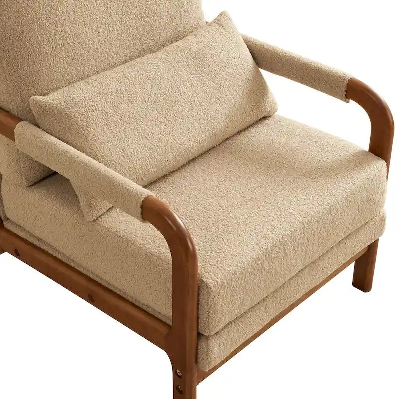 Fauteuil d'appoint moderne en tissu Teddy, fauteuil avec cadre en bois pour le salon