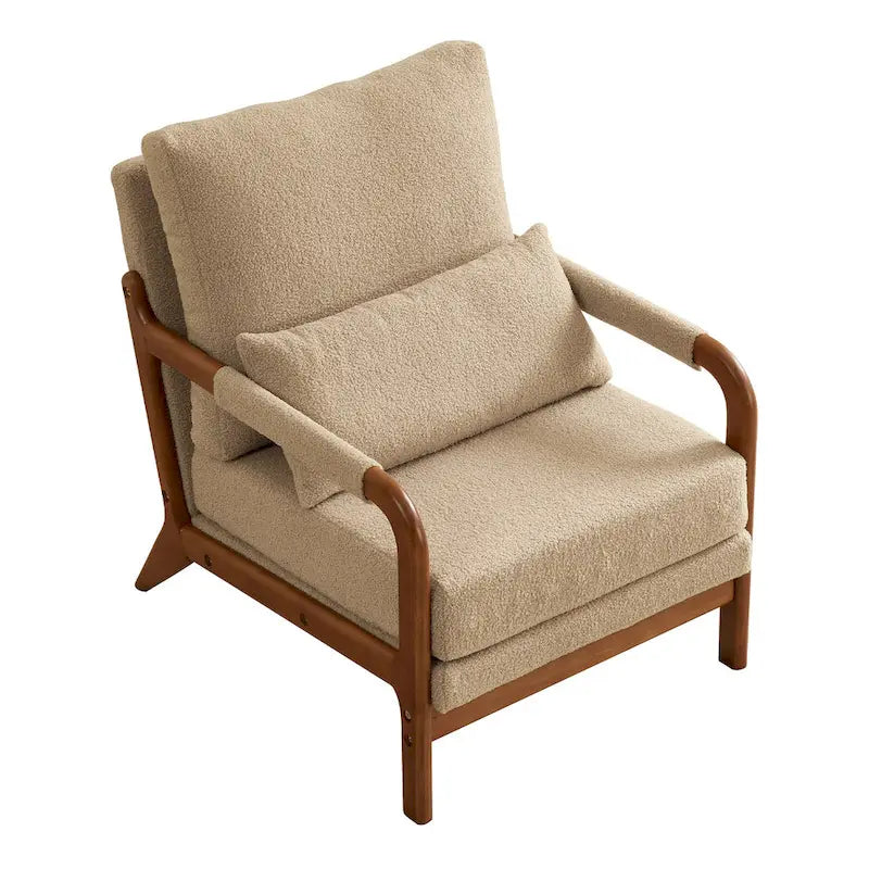 Fauteuil d'appoint moderne en tissu Teddy, fauteuil avec cadre en bois pour le salon