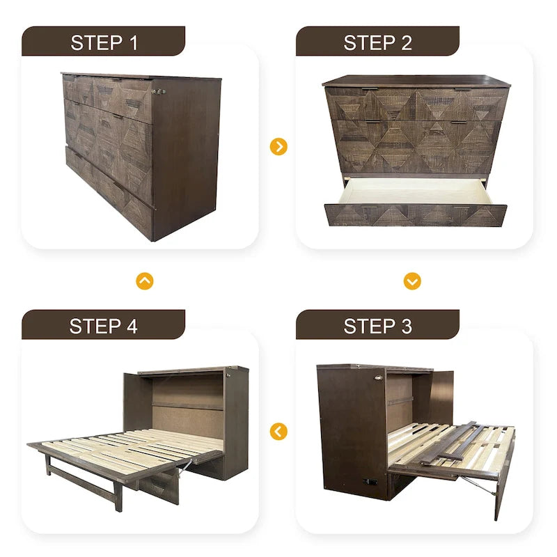 Lit escamotable grand format style ferme avec station de charge et grand tiroir de rangement