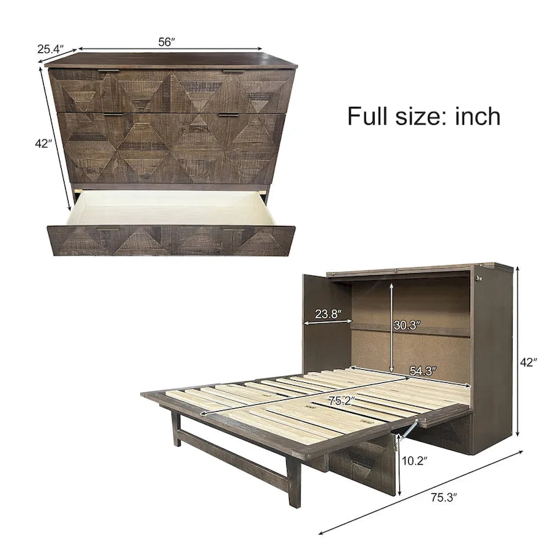Lit escamotable grand format style ferme avec station de charge et grand tiroir de rangement