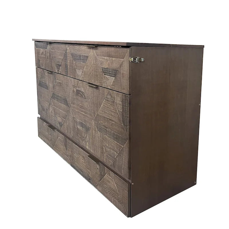 Lit escamotable grand format style ferme avec station de charge et grand tiroir de rangement