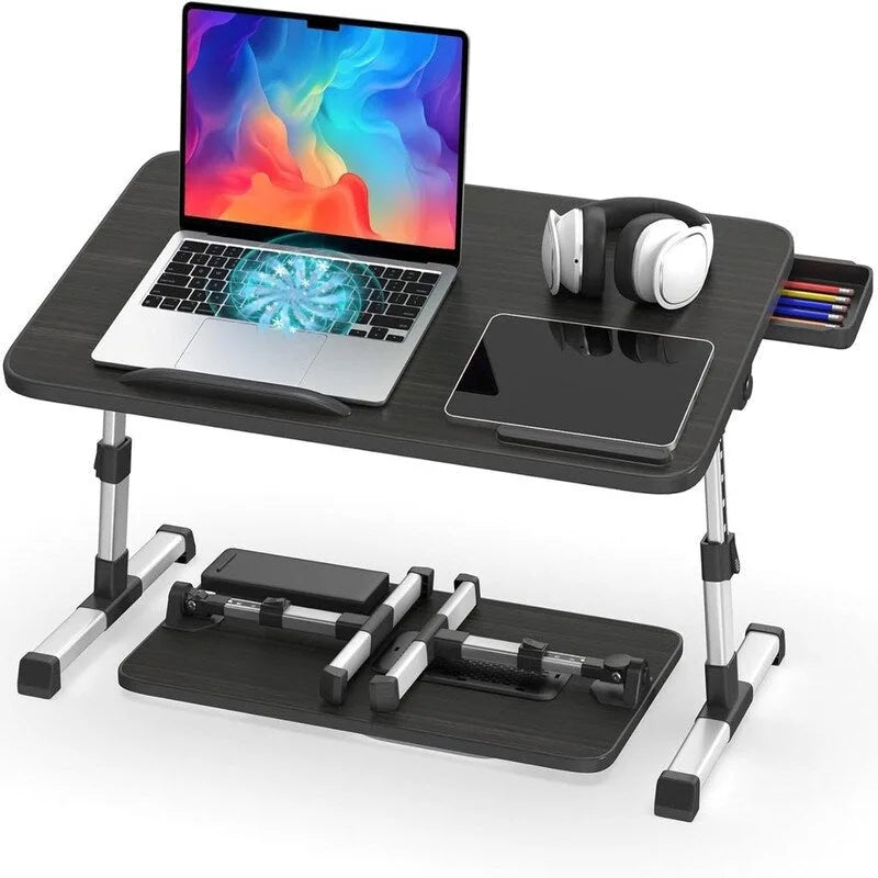 Support de lit réglable pour ordinateur portable avec ventilateur de refroidissement et tiroir latéral