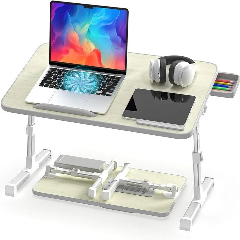 Support de lit réglable pour ordinateur portable avec ventilateur de refroidissement et tiroir latéral