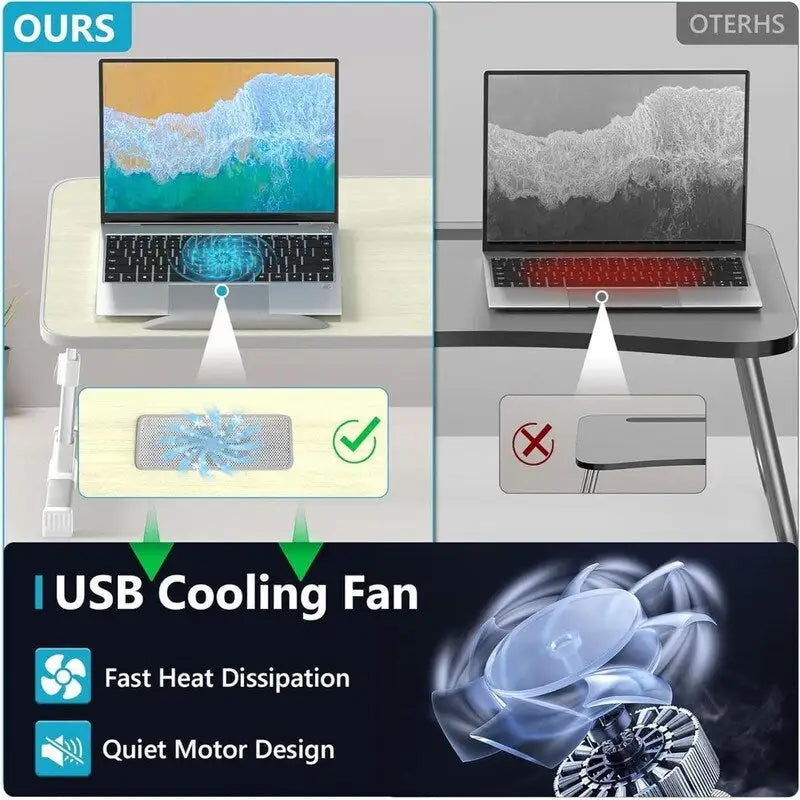 Support de lit réglable pour ordinateur portable avec ventilateur de refroidissement et tiroir latéral