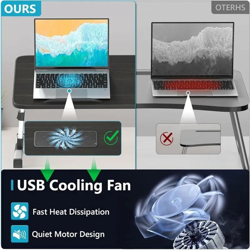 Support de lit réglable pour ordinateur portable avec ventilateur de refroidissement et tiroir latéral