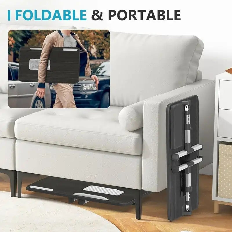 Support de lit réglable pour ordinateur portable avec ventilateur de refroidissement et tiroir latéral