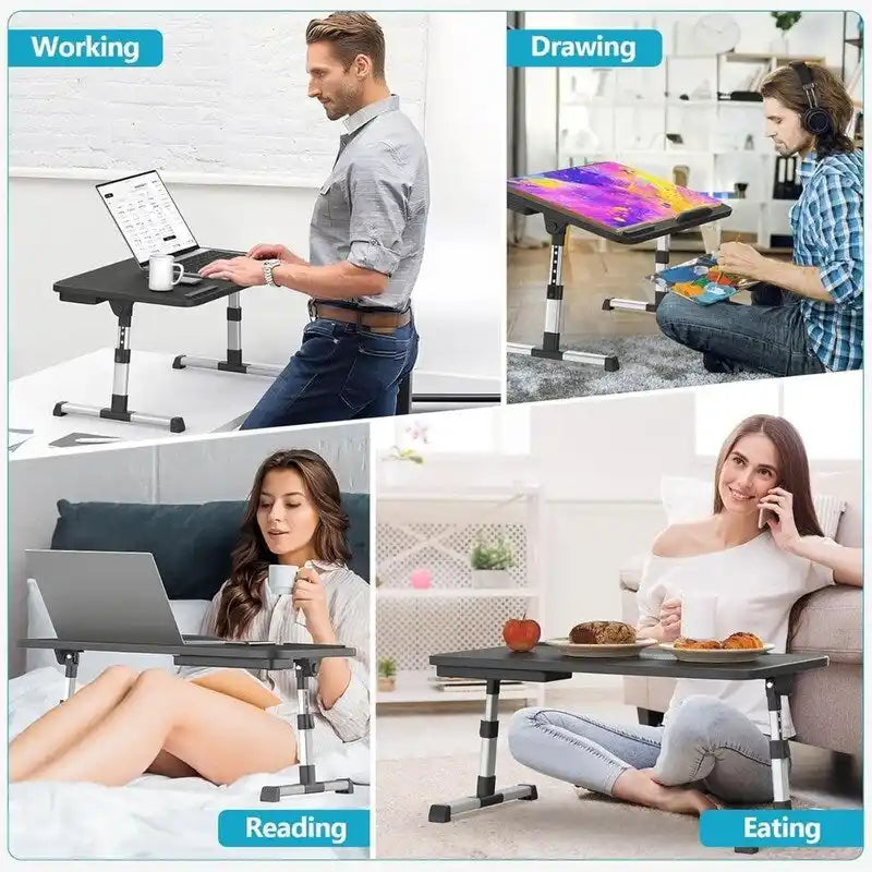 Support de lit réglable pour ordinateur portable avec ventilateur de refroidissement et tiroir latéral