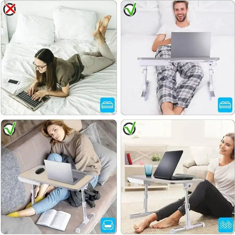 Support de lit réglable pour ordinateur portable avec ventilateur de refroidissement et tiroir latéral