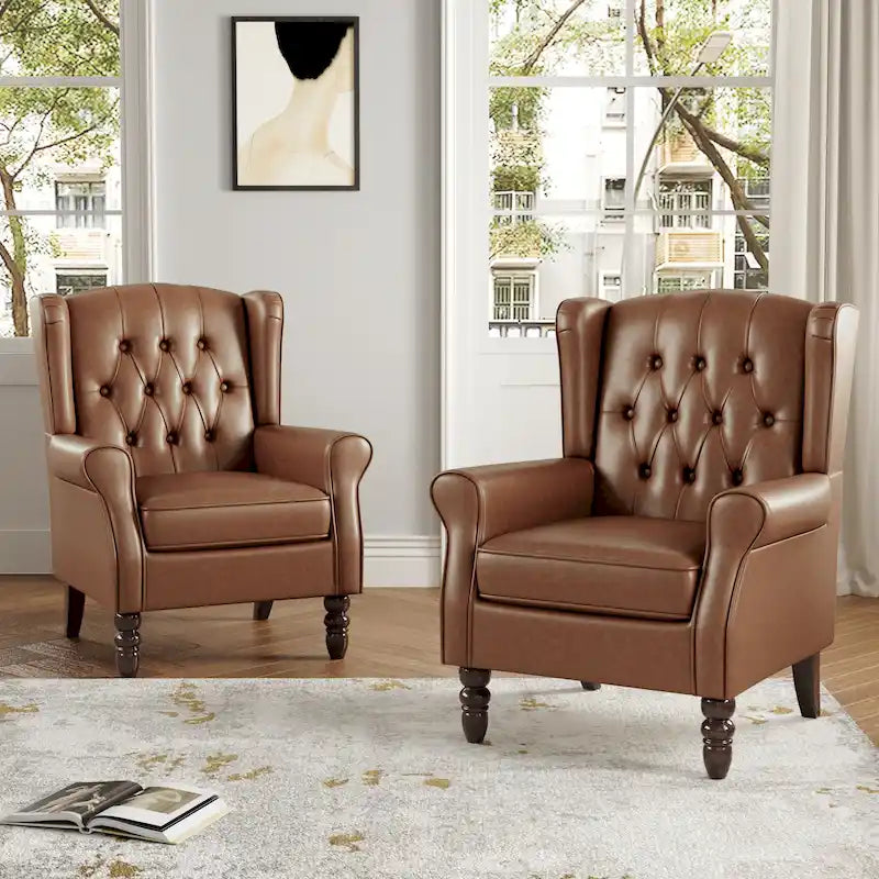 Lot de 2 chaises d'appoint capitonnées en similicuir végétalien