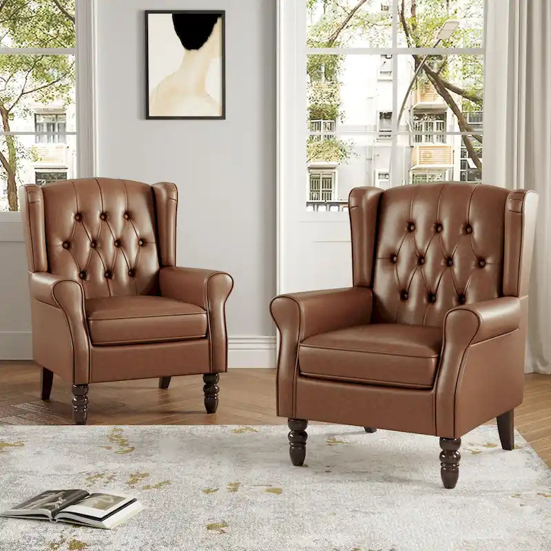 Lot de 2 chaises d'appoint capitonnées en similicuir végétalien
