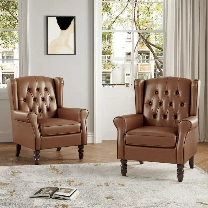 Lot de 2 chaises d'appoint capitonnées en similicuir végétalien