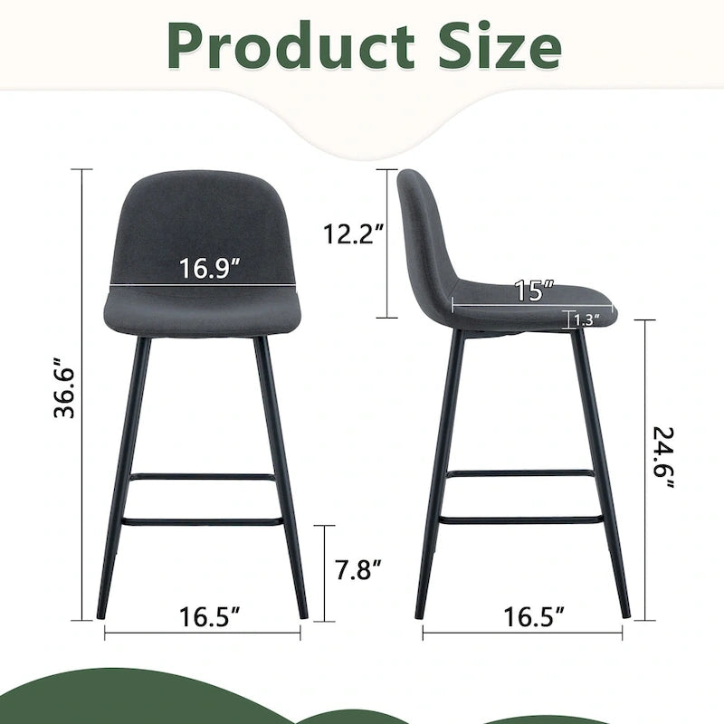 Tabourets de Bar Industriels à Dossier, Chaises de Bar Hauteur Comptoir, avec Pieds en Métal et Dossier Souple Facile à Assembler