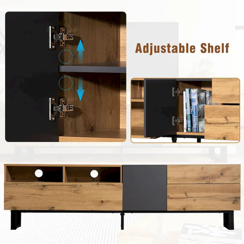 Meuble TV 177 cm avec double rangement et porte abattante pour téléviseurs jusqu'à 203 cm