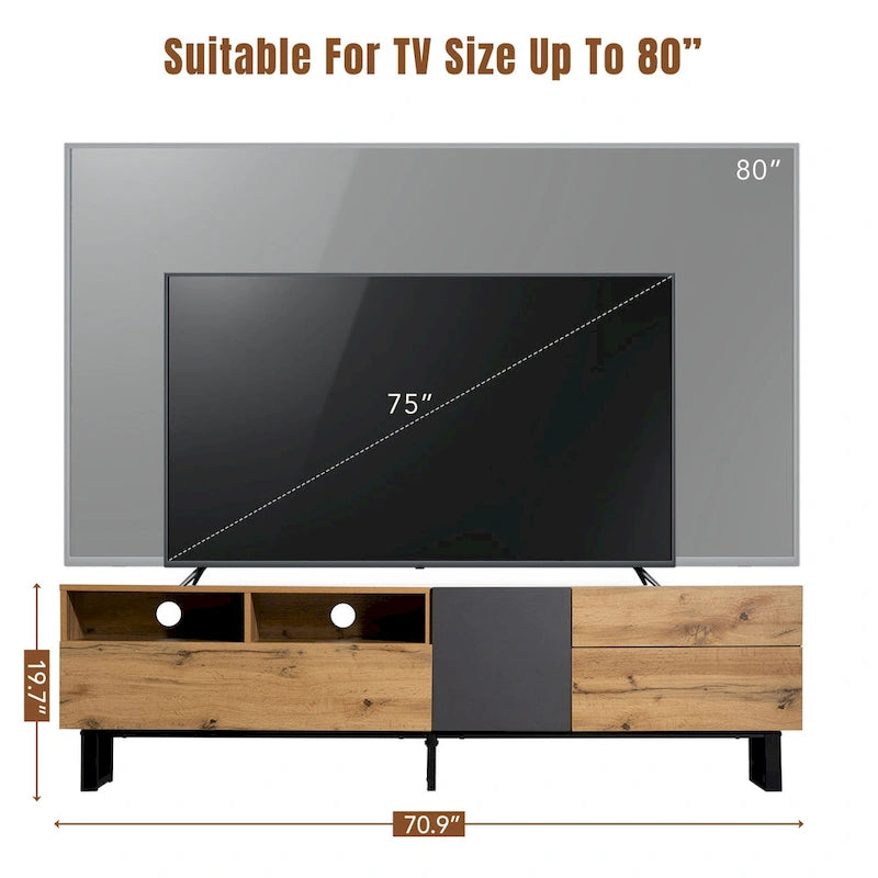 Meuble TV 177 cm avec double rangement et porte abattante pour téléviseurs jusqu'à 203 cm