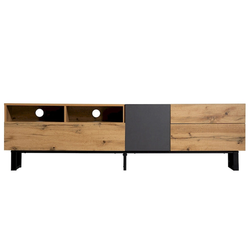 Meuble TV 177 cm avec double rangement et porte abattante pour téléviseurs jusqu'à 203 cm
