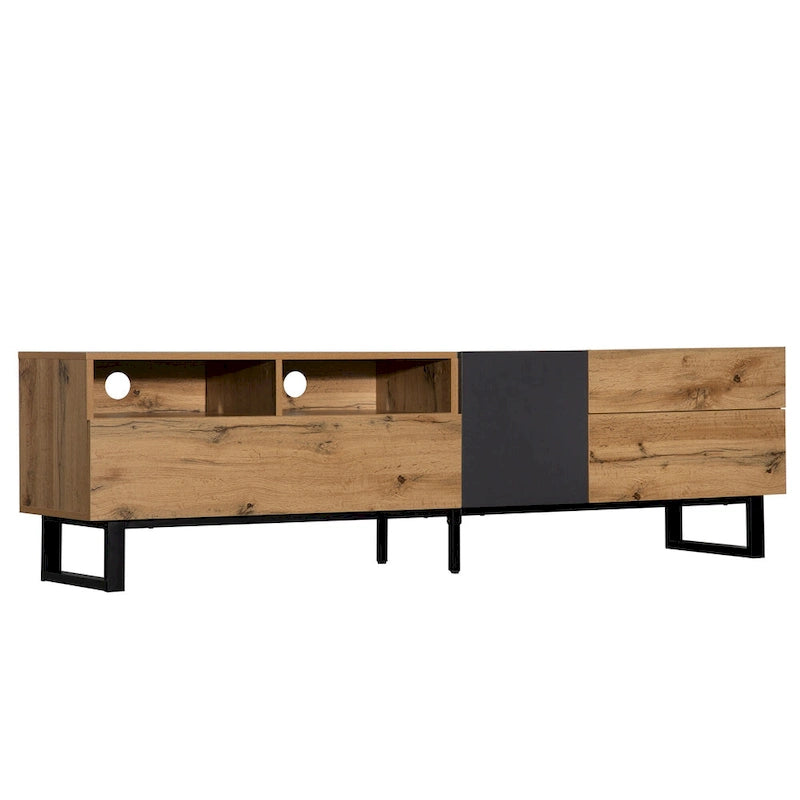 Meuble TV 177 cm avec double rangement et porte abattante pour téléviseurs jusqu'à 203 cm