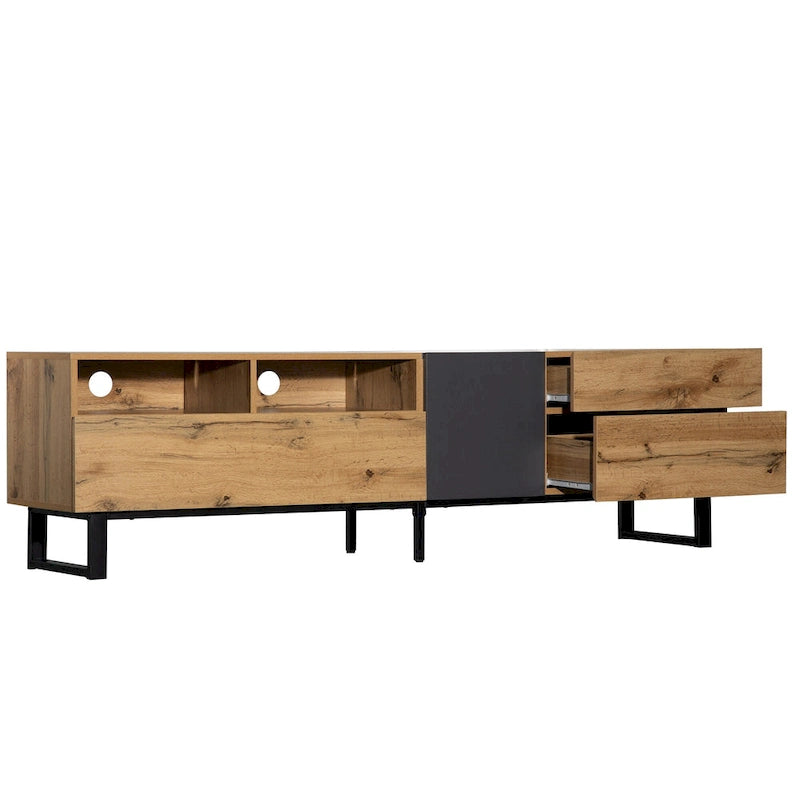Meuble TV 177 cm avec double rangement et porte abattante pour téléviseurs jusqu'à 203 cm