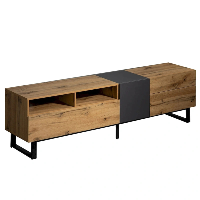 Meuble TV 177 cm avec double rangement et porte abattante pour téléviseurs jusqu'à 203 cm