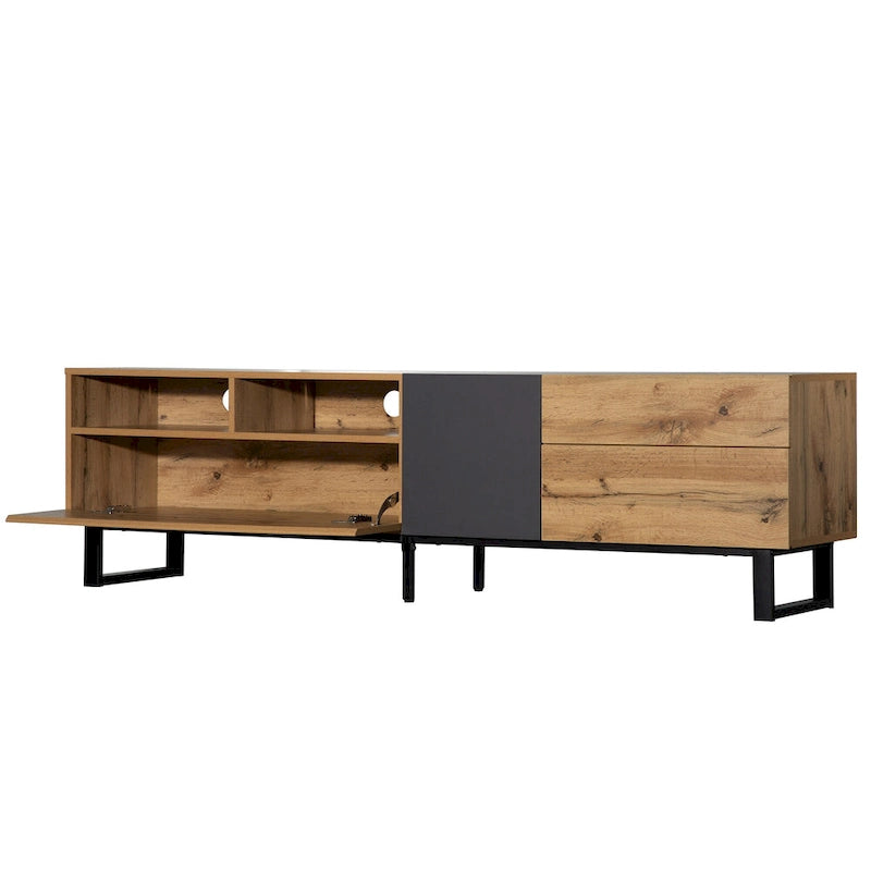 Meuble TV 177 cm avec double rangement et porte abattante pour téléviseurs jusqu'à 203 cm