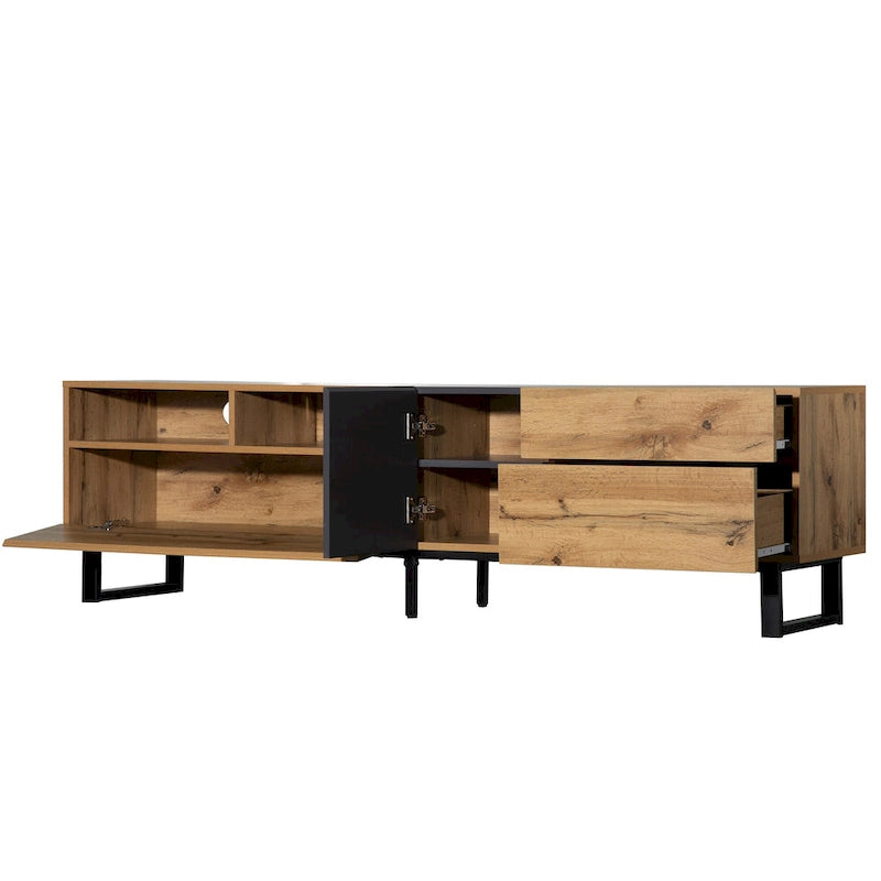 Meuble TV 177 cm avec double rangement et porte abattante pour téléviseurs jusqu'à 203 cm