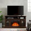 Meuble TV avec foyer espresso de 58 po et rangement ouvert et fermé pour téléviseurs jusqu'à 65 po