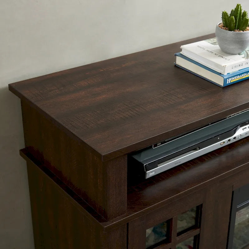 Meuble TV avec foyer espresso de 58 po et rangement ouvert et fermé pour téléviseurs jusqu'à 65 po