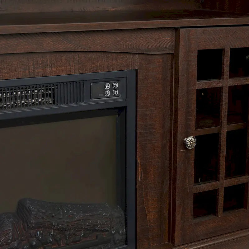 Meuble TV avec foyer espresso de 58 po et rangement ouvert et fermé pour téléviseurs jusqu'à 65 po